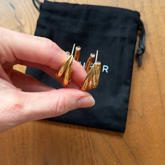 JENNIFER FISHER 1” Lilly Yellow Gold Double Hoop Earrings - Picture 3 of 5